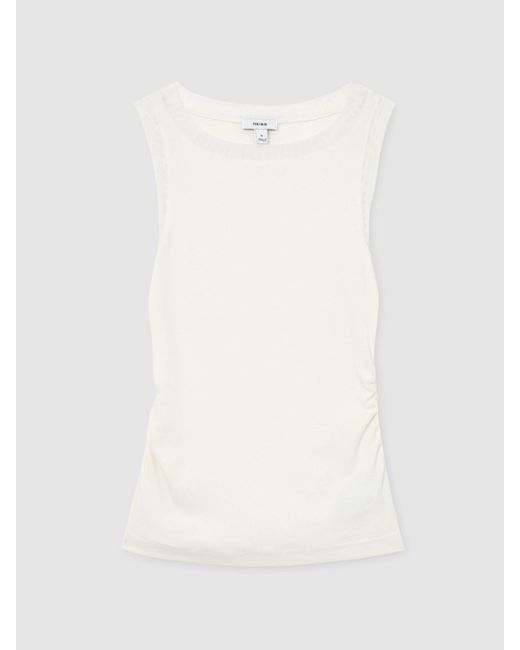 Reiss Blue Cotton Sheer-Trim Ruched Vest
