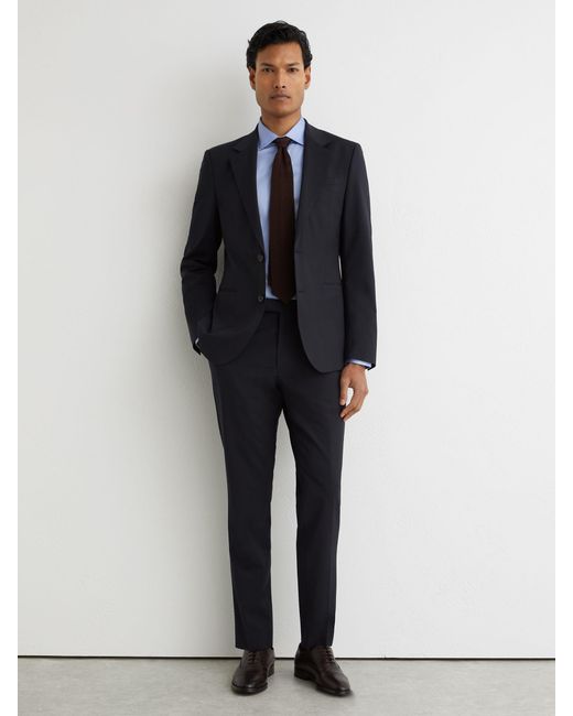 Reiss Blue Promise - Navy Tailored Fit Wool-blend Single-breasted Suit Blazer Tailored-fit, 46 S for men