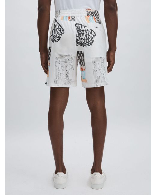 Les Deux White Ivory Print Cotton Printed Shorts for men