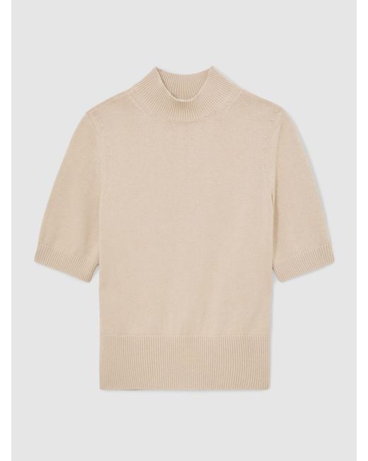 Reiss Natural Aria Cotton And Wool Funnel-Neck Knit Top