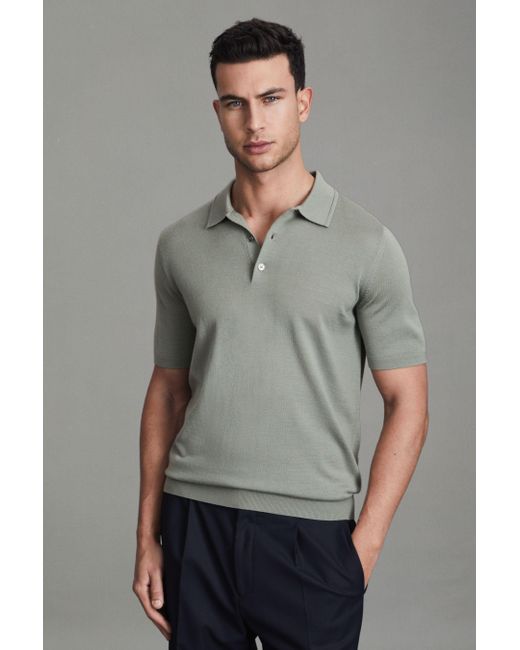 Reiss Gray Manor - Pistachio Slim Fit Merino Wool Polo Shirt, Xs for men