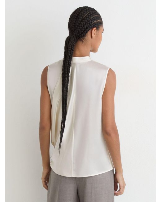 Reiss White Gia - Ivory Silk Draped Sleeveless Top, Us 12