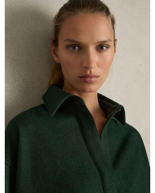Reiss Green Lauren Shirt-Style Shift Dress With Wool