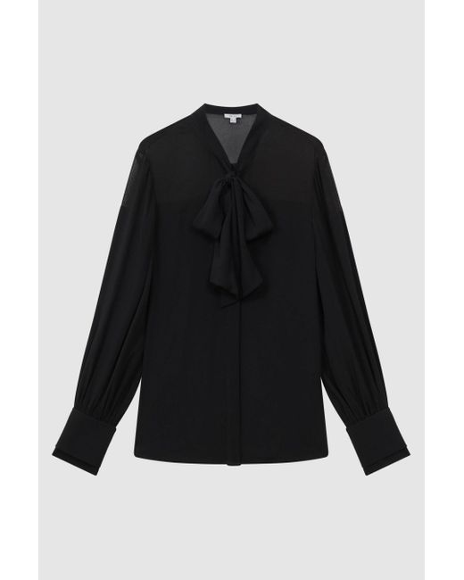 Reiss Black Arina Blouse Nylon Semi Sheer