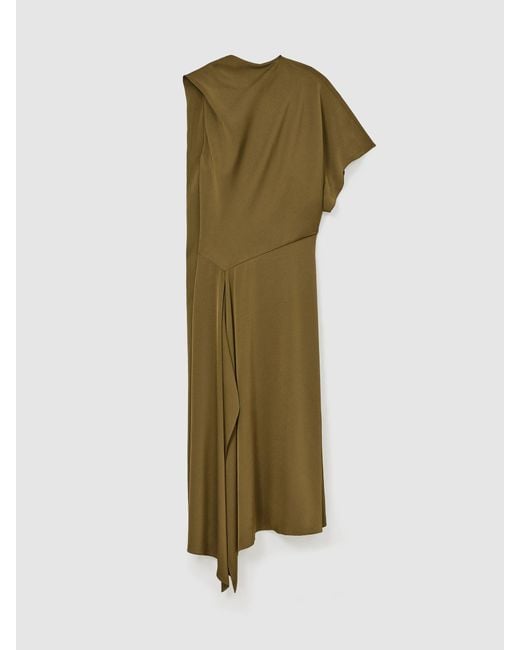 Reiss Natural Satin One-Shoulder Draped Midi Dress