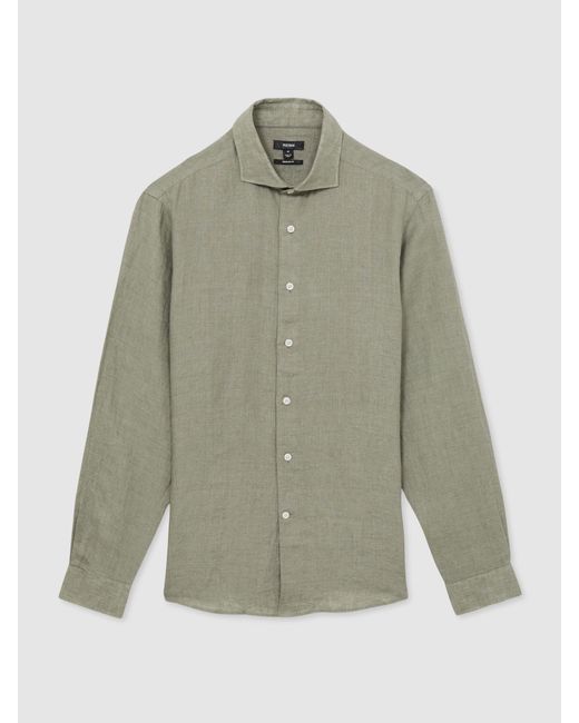 Reiss Natural Linen Striped Cutaway Collar Shirt for men
