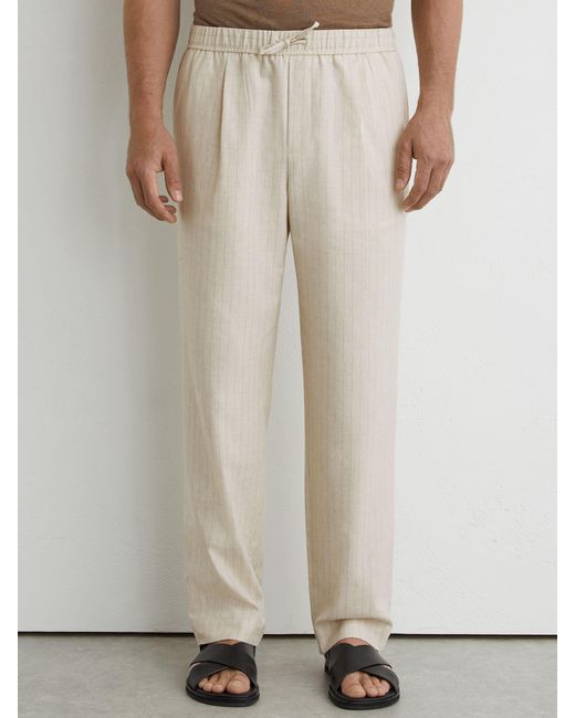 Reiss Natural Slayman - Off White Pinstripe Tapered Drawstring Trousers With Linen, 32 for men