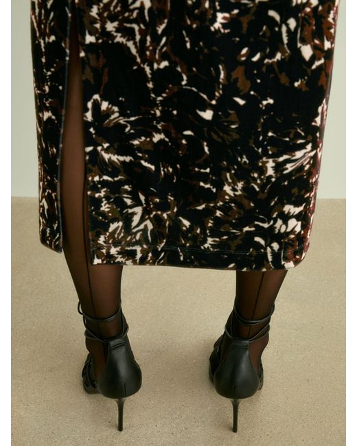 Reiss Black Abstract Print Midi Dress