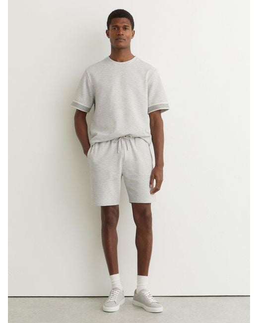 Reiss Natural Textured Side-Stripe Drawstring Shorts for men