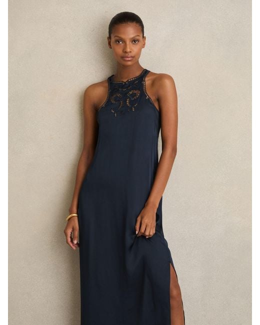 Reiss Blue Cut-Out Slip Dress