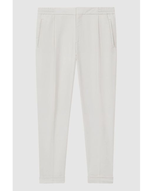 Reiss White Brighton - Ecru Relaxed Drawstring Trousers With Turn-ups for men