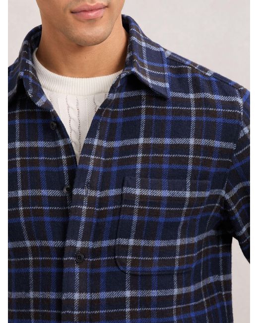 Reiss Blue Check Button-Through Overshirt With Wool for men