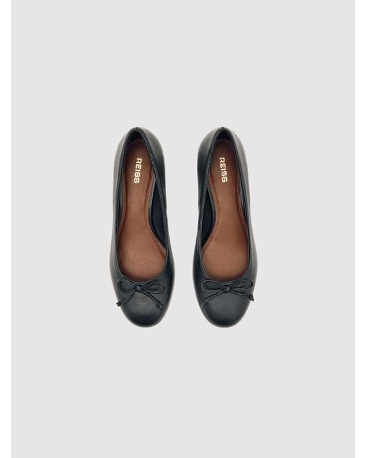 Reiss Black Leather Block Heel Ballerina Shoes