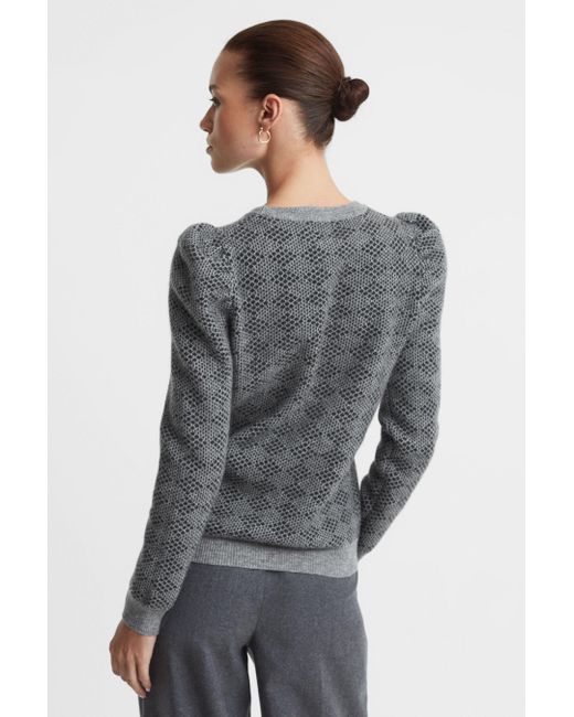 Madeleine Thompson Gray Grey/charcoal Wool-cashmere Check Puff Sleeve Jumper