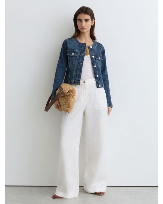 Reiss Blue Collarless Cropped Jacket