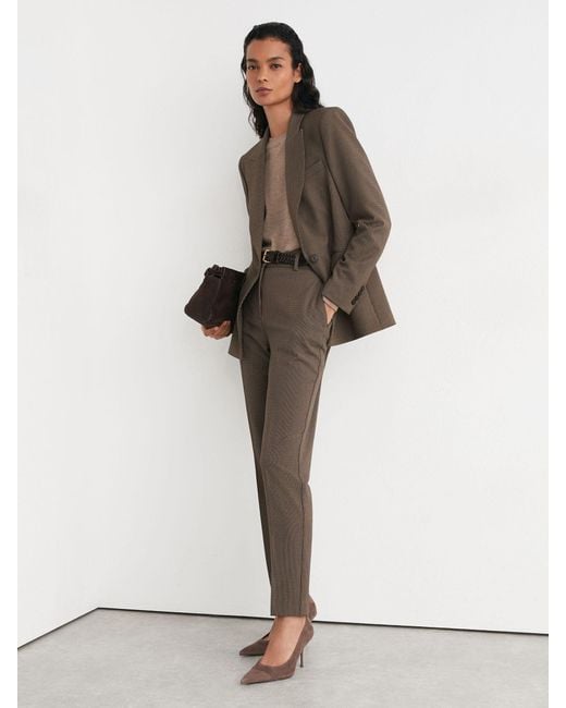 Reiss Natural Neutral Petite Puppytooth Slim-Fit Suit Trousers