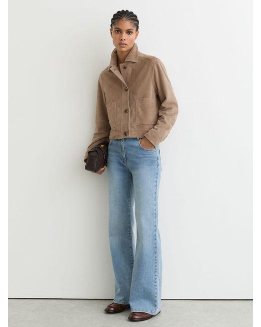 Reiss Brown Suede Cropped Trucker Jacket
