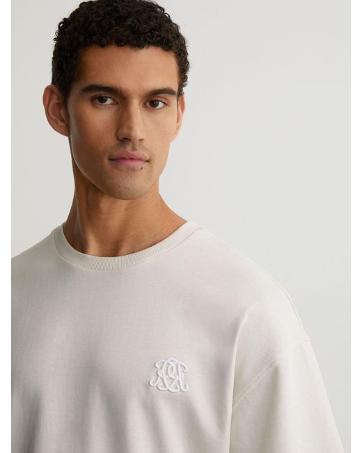 Reiss Rainer - White Monogram Embroidered Relaxed-fit T-shirt, Xl for men