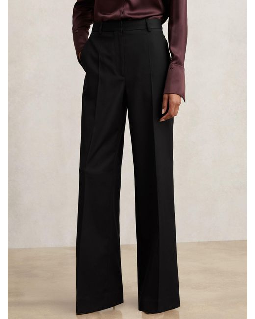 Reiss Black Wool-Blend Wide-Leg Suit Trousers