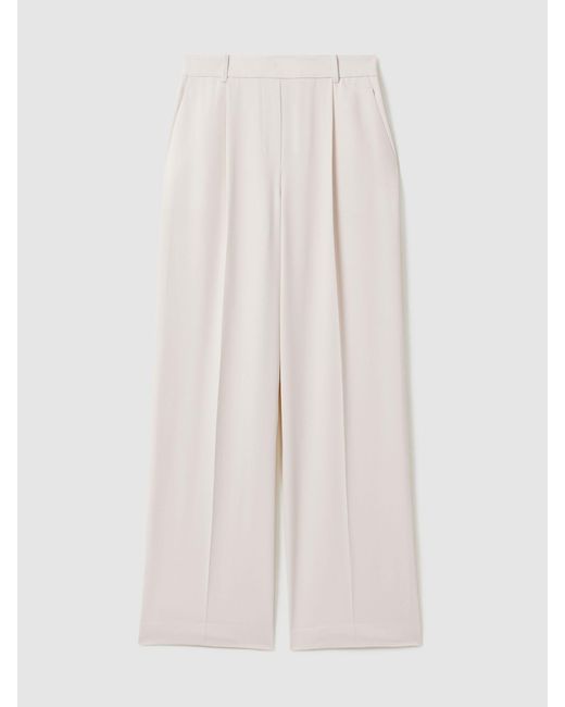Reiss Natural Eden Petite Elasticated-Waist Wide-Leg Twill Trousers
