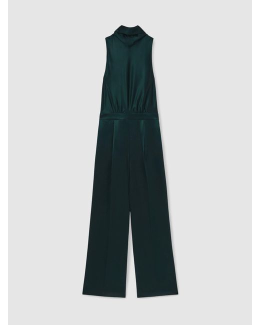 Reiss Farah - Teal Green Satin Cape Sash Jumpsuit, Us 0