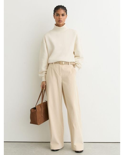 Reiss Natural Tanya - Cream Cotton Funnel-neck Sweatshirt, S (us 4-6)