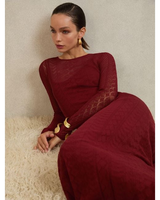 Reiss Red Reiss Pointelle Knit Maxi Dress