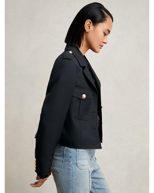 Reiss Black Wool Twin-Pocket Cropped Jacket