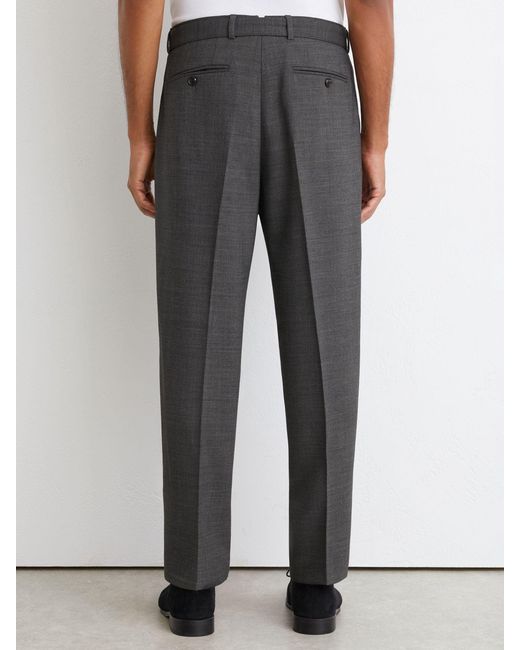 Reiss Blue Tailored Fit Wool-Blend Belted Pleated Trousers for men