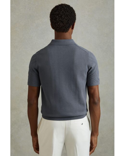 Reiss Lupton - Airforce Blue Cotton Textured Press-stud Polo Shirt, Xl for men
