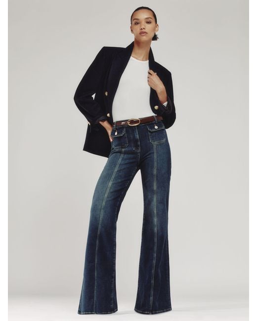 Reiss Blue Petite Button-Pocket Flared Jeans