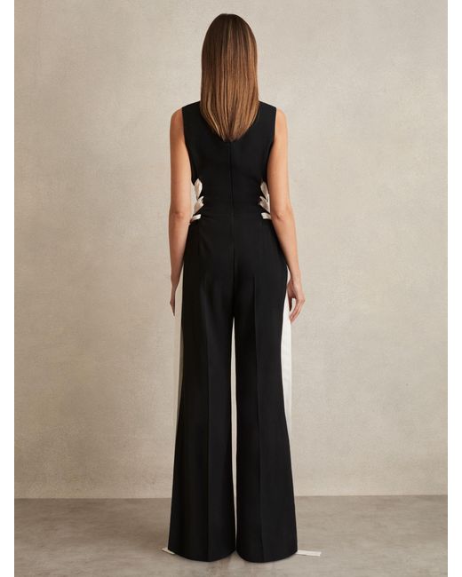 Reiss Natural Lace-Up Side Wide-Leg Jumpsuit