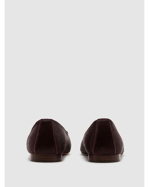Reiss Blue Pony Hair-Effect Leather Lace-Up Ballet Flats
