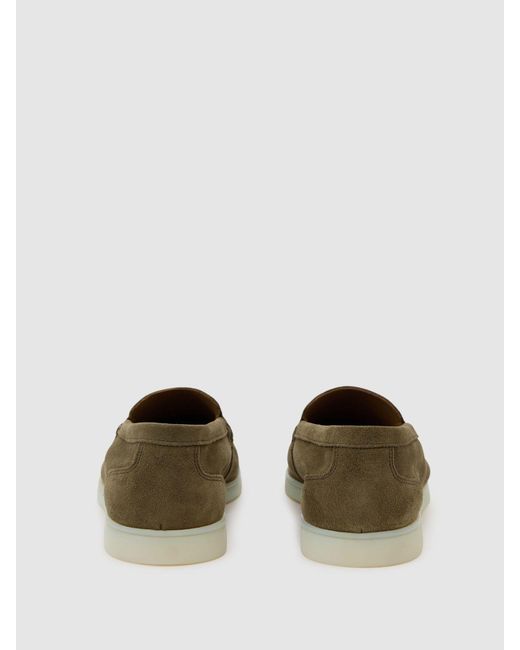 Reiss Gray Kason - Olive Green Suede Slip-on Loafers, Us 12 (uk 11) for men