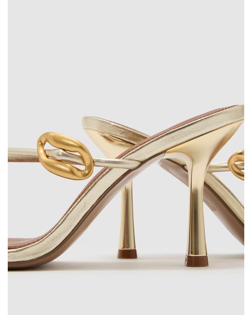 Reiss Natural Alex - Gold Leather Metallic Detail Heeled Sandals, Us 8 (uk 6)