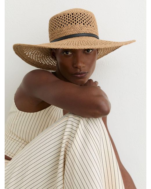 Reiss Natural Contrast-Trim Straw-Effect Hat, S & M
