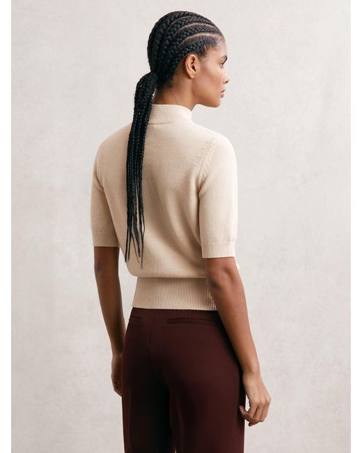 Reiss Natural Aria Cotton And Wool Funnel-Neck Knit Top