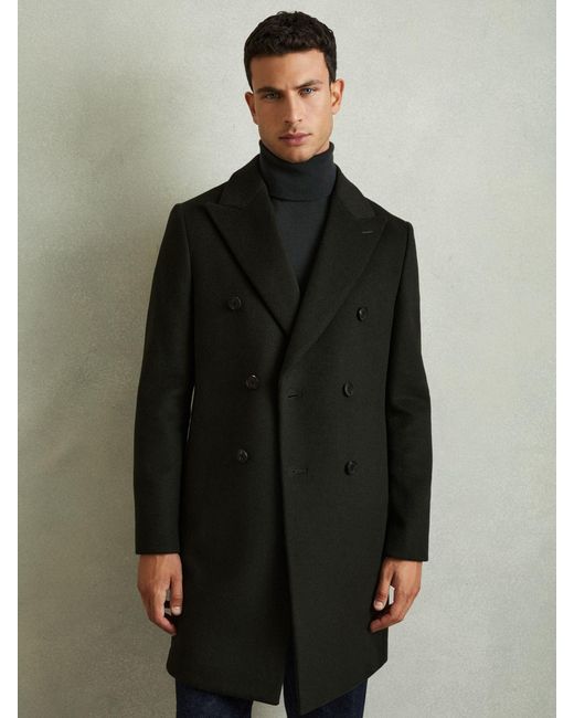 Reiss Black Timpano - Dark Green Wool-blend Double-breasted Coat, M for men