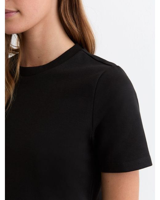 Reiss Black Stretch-Cotton Ribbed-Neck T-Shirt