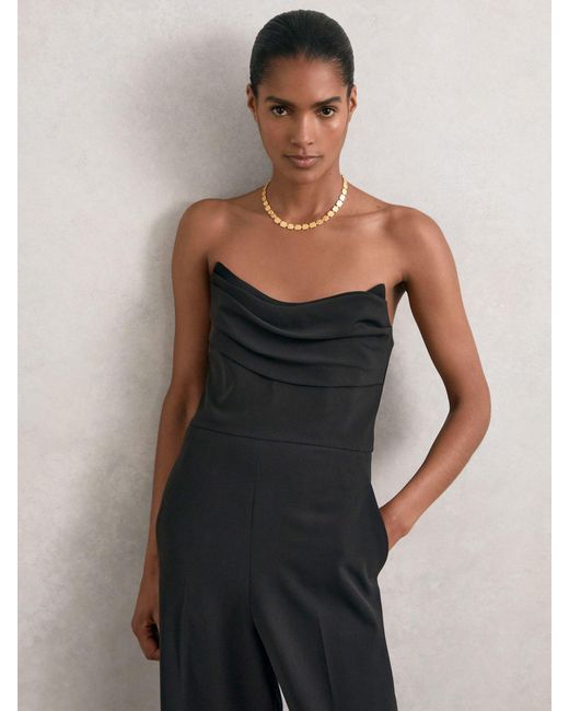 Reiss Blue Structured Strapless Wide-Leg Jumpsuit