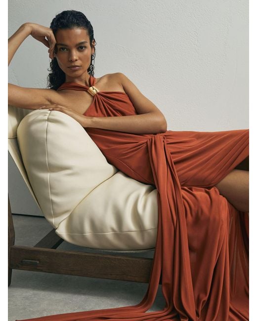 ATELIER Brown Hardware-detail Draped Maxi Dress