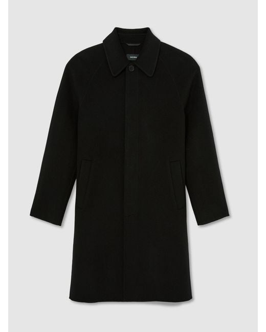 Reiss Black Wool-Blend Single-Breasted Raglan Overcoat for men
