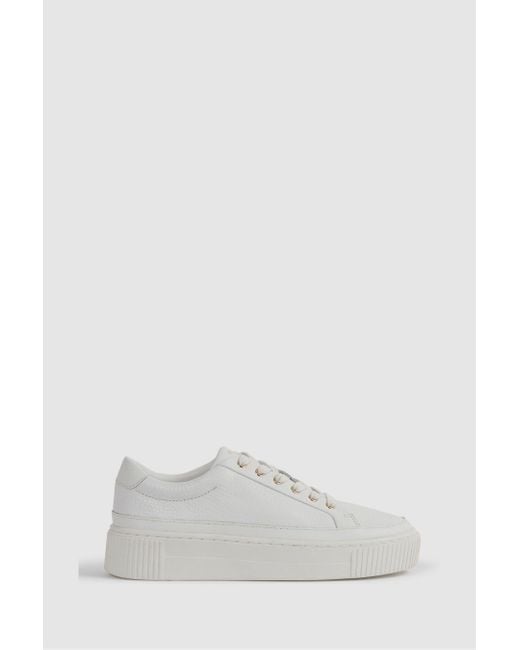 Reiss Leanne - White Grained Leather Platform Trainers
