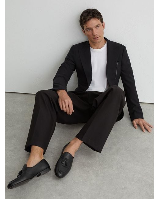 Reiss Tumble - Black Harry Tumble Tumbled-leather Tassel-detail Loafers, Us 11 (uk 10) for men