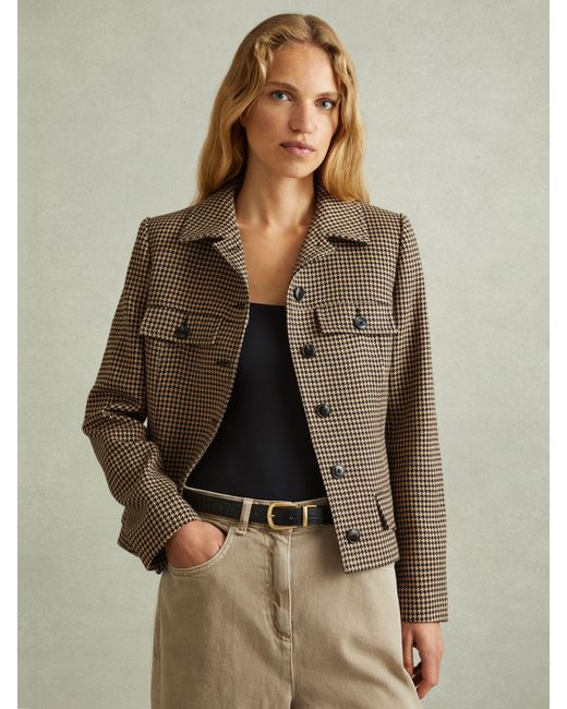 Reiss Multicolor Camel Dogtooth Check Collared Jacket