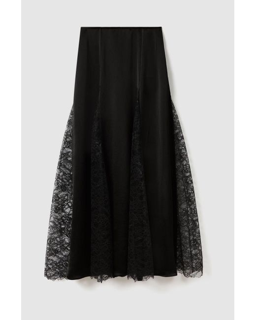 Anna Quan Black Satin Lace Maxi Skirt