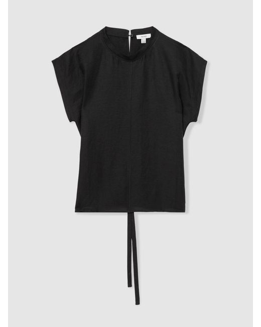 Reiss Black Linen-Blend Cap-Sleeve T-Shirt