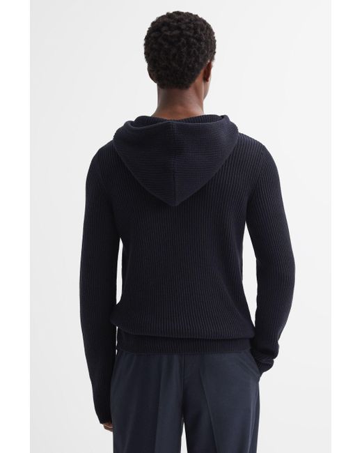 PAIGE Blue Cotton Cable Knitted Hoodie for men