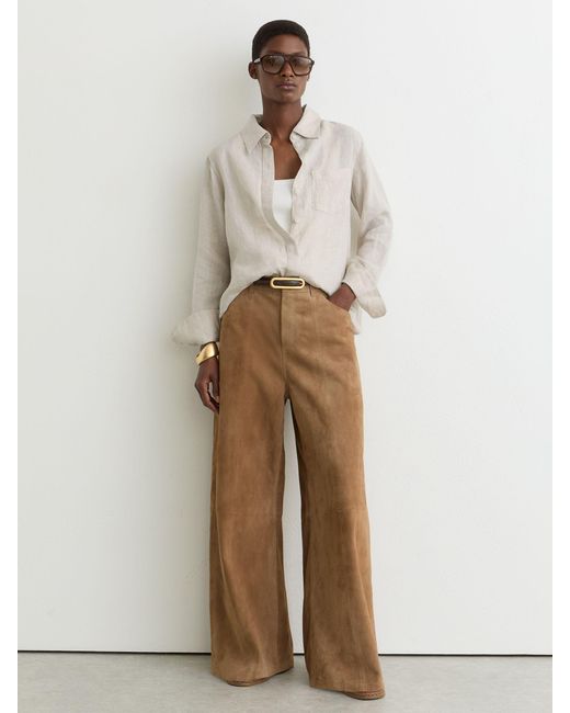 Reiss Natural Belle - Beige Neutral Linen Patch-pocket Long-sleeve Shirt, Us 12