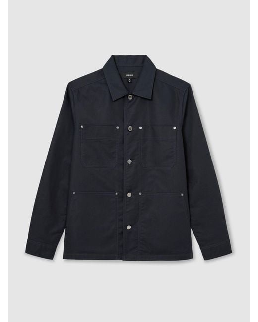 Reiss Blue Cotton-Twill Four-Pocket Overshirt for men